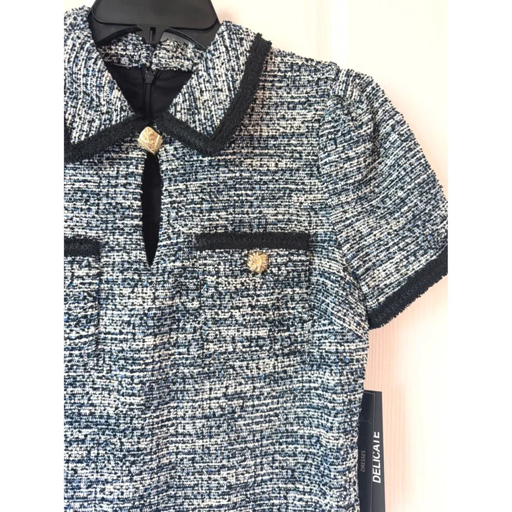 Karl Lagerfeld Paris Tweed Dress Beacon Blue Teal Multi LD5KAK18 Size 4 NWT - Picture 5 of 7